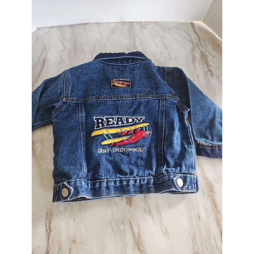 "Ready For Take-off"  Toddler Denim Jacket 2T Boyz Wear Vtg Airplane Pilot